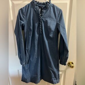 Boden long sleeve denim shift dress ruffled collar Pockets side zip  6P EUC